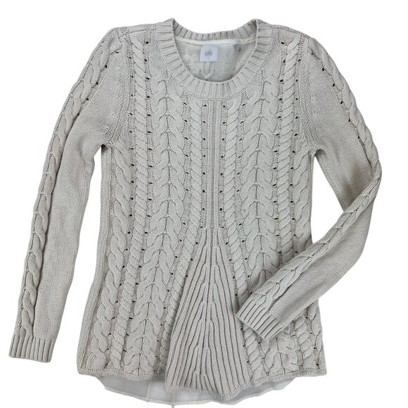 Cabi Cable Knit Lace Up Long Sleeve Cream Sweater Size S - Picture 1 of 12